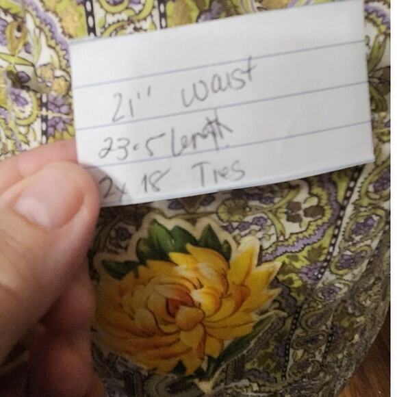 Vtg Handmade Half Apron with Yellow Rose Pocket 20" waist 23.5 lgth 18"x2 ties - Picture 5 of 5